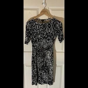 Talbots  Women’s Black White And Brown Sheath Faux Wrap Dress Womens Size 4